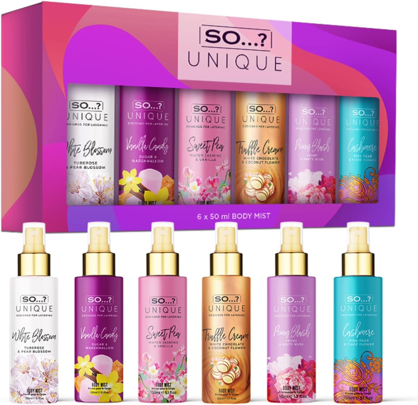 So…? Unique Grande Mini Mist Coffret Cadeau Brume Corporelle Parfumée Pour Femme (6x50ml)