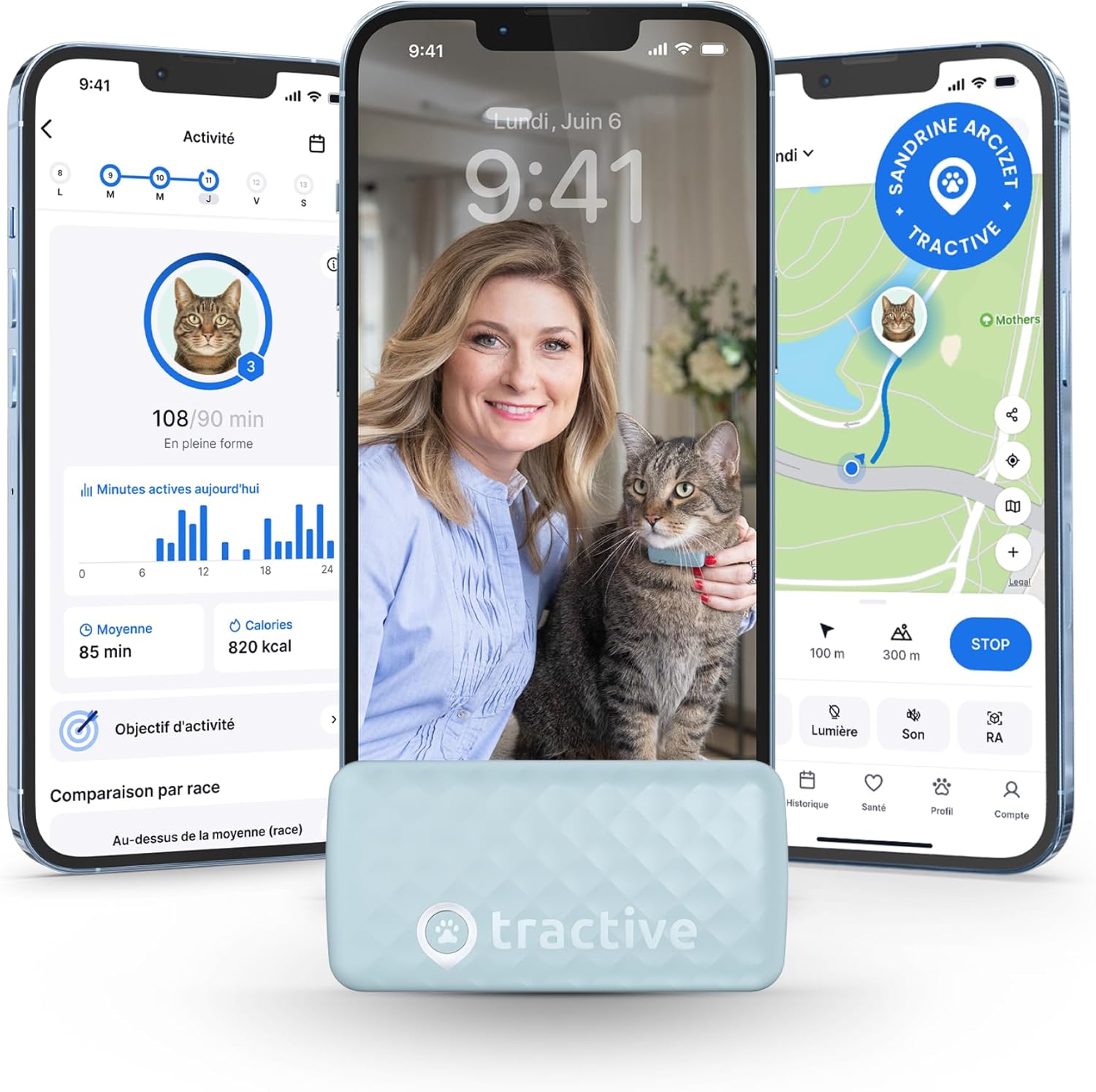 Tractive – Collier GPS Chat Connecté Mini | N° 1 des GPS pour Chats | Localisation en Direct | Historique de Localisation et Fonction Territoire | Collier de Sécurité Inclus (Menthe)