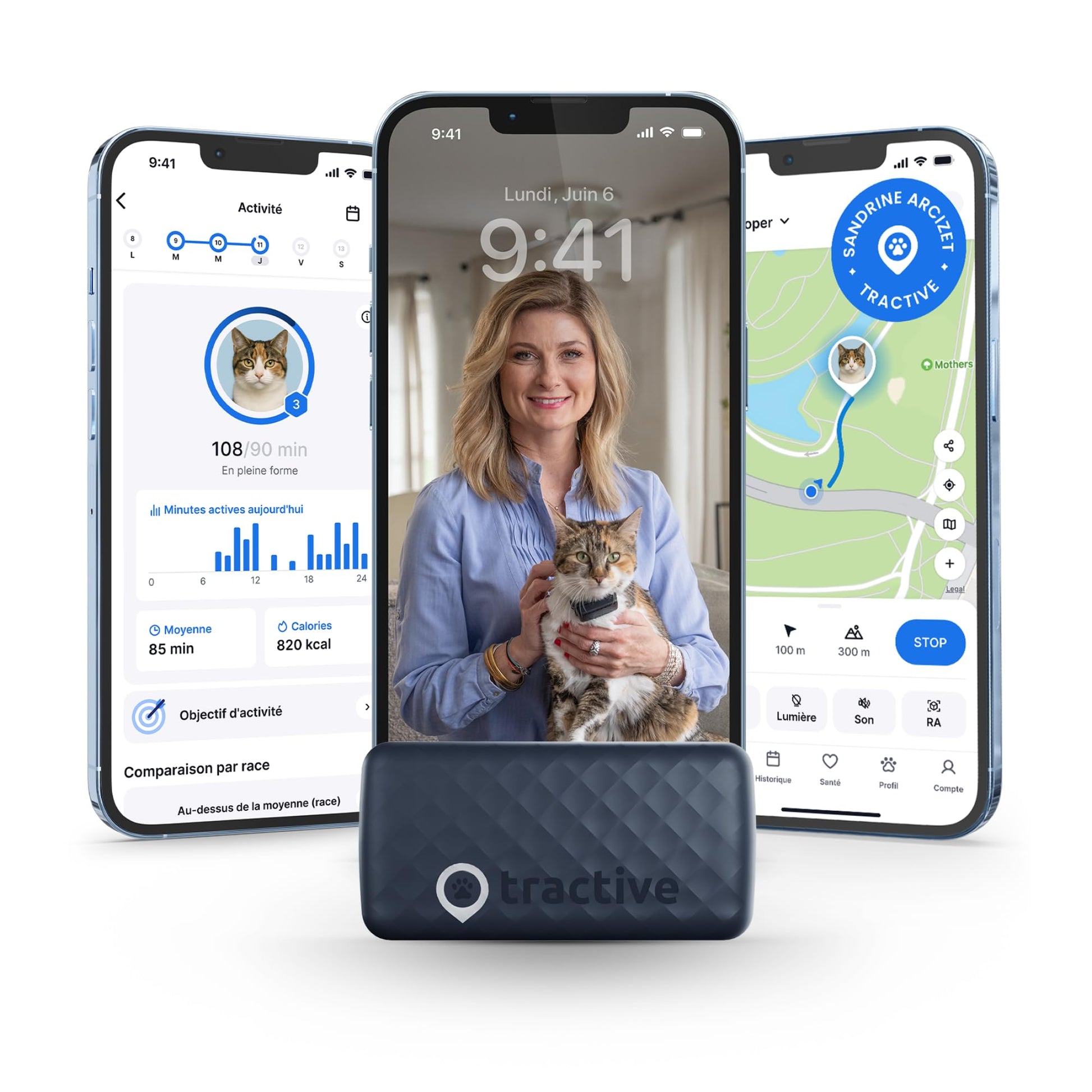 Tractive – Collier GPS Chat Connecté Mini | N° 1 des GPS pour Chats | Localisation en Direct | Historique de Localisation et Fonction Territoire | Collier de Sécurité Inclus (Menthe)