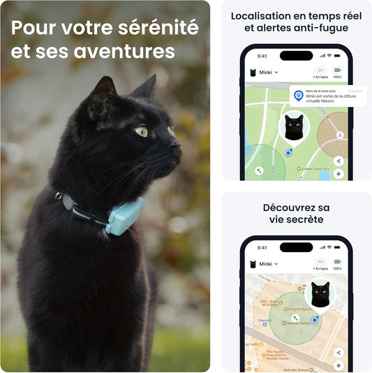 Tractive – Collier GPS Chat Connecté Mini | N° 1 des GPS pour Chats | Localisation en Direct | Historique de Localisation et Fonction Territoire | Collier de Sécurité Inclus (Menthe)